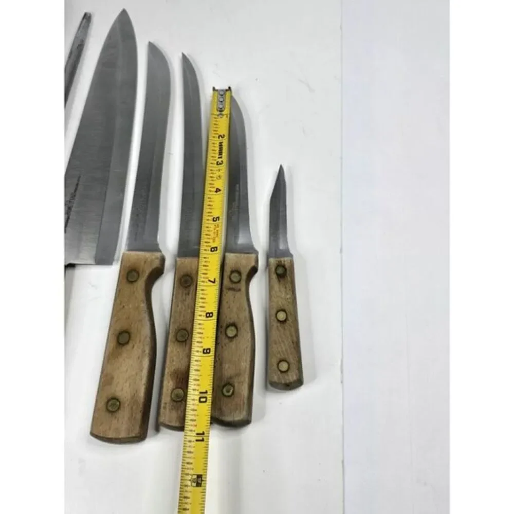 Vintage Old Homestead 7-Piece‎ Block Kitchen Steak Knife Country Bakery 80s 70s